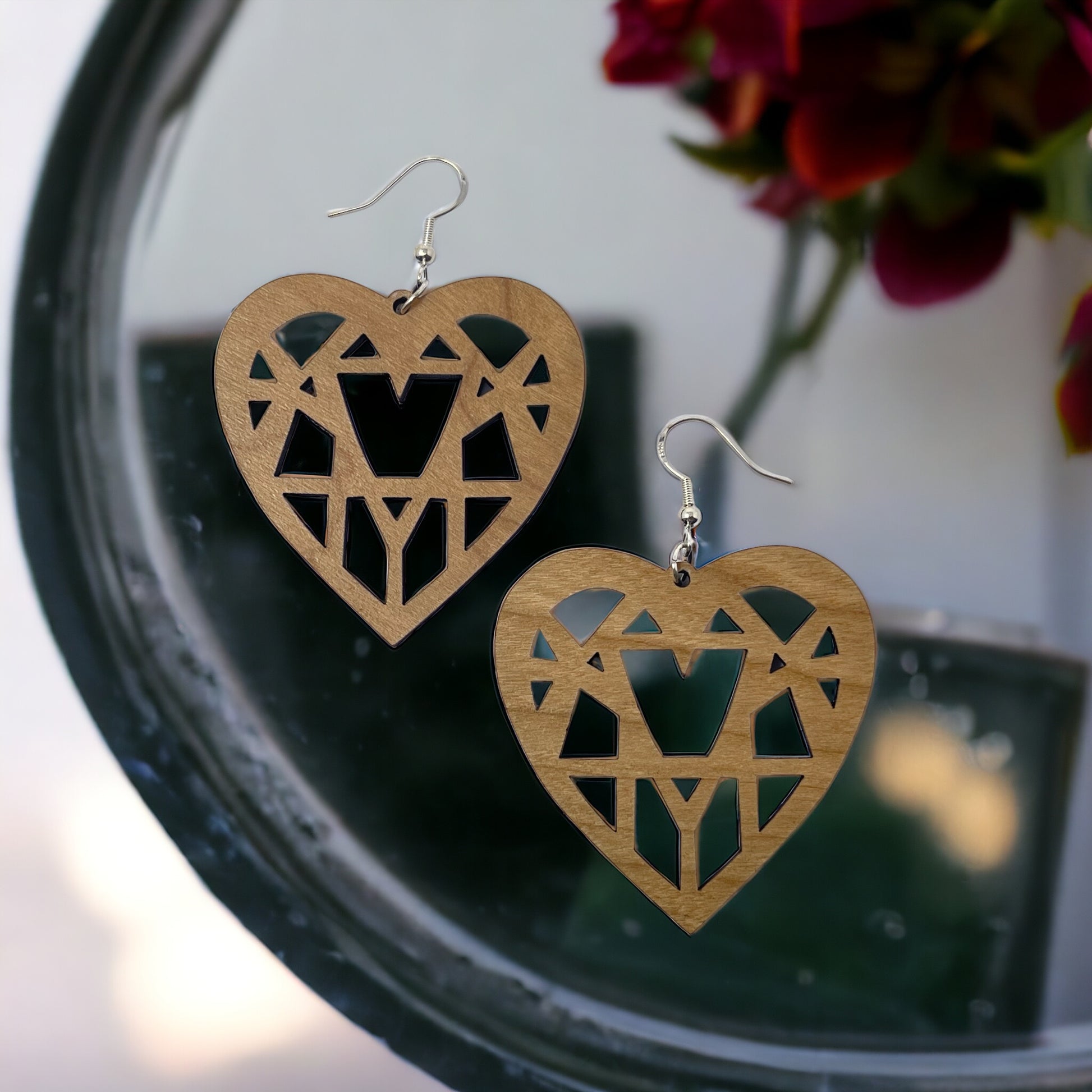 Geometric Heart Wood Earrings – Handmade Modern Love Jewelry