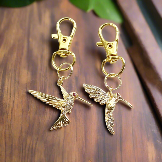 Hummingbird Purse Charms – Gold Crystal Bird Keychains with Bling