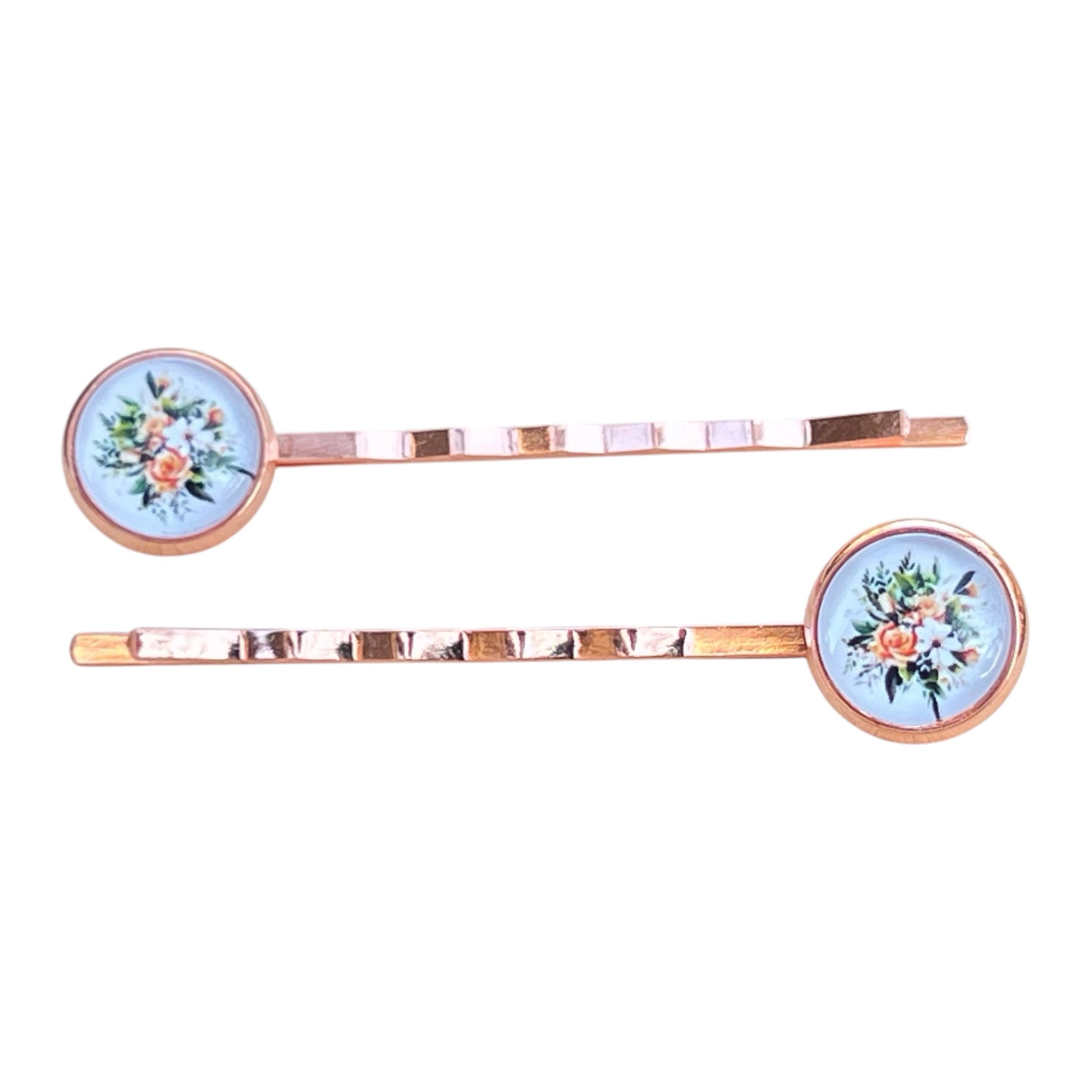 Rose Gold Floral Hair Pins – Set of 2 Vintage Cottagecore Accessories