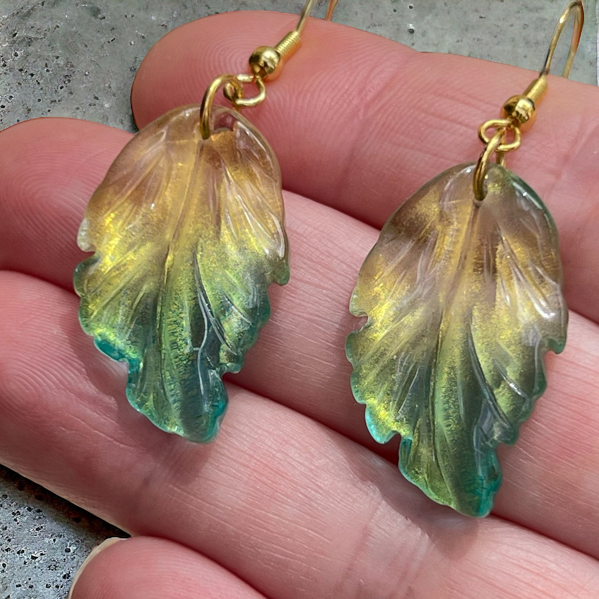 Czech Glass Leaf Earrings – Boho Nature-Inspired Dangles