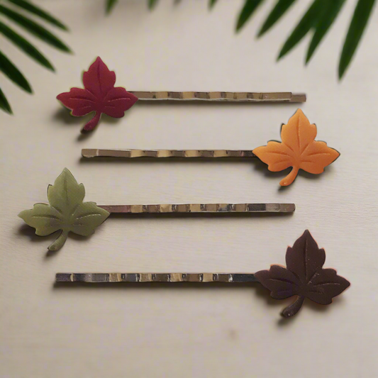 Maple Leaf Hair Pin Set – Fall Foliage Bobby Pins in Red, Orange, Green & Plum