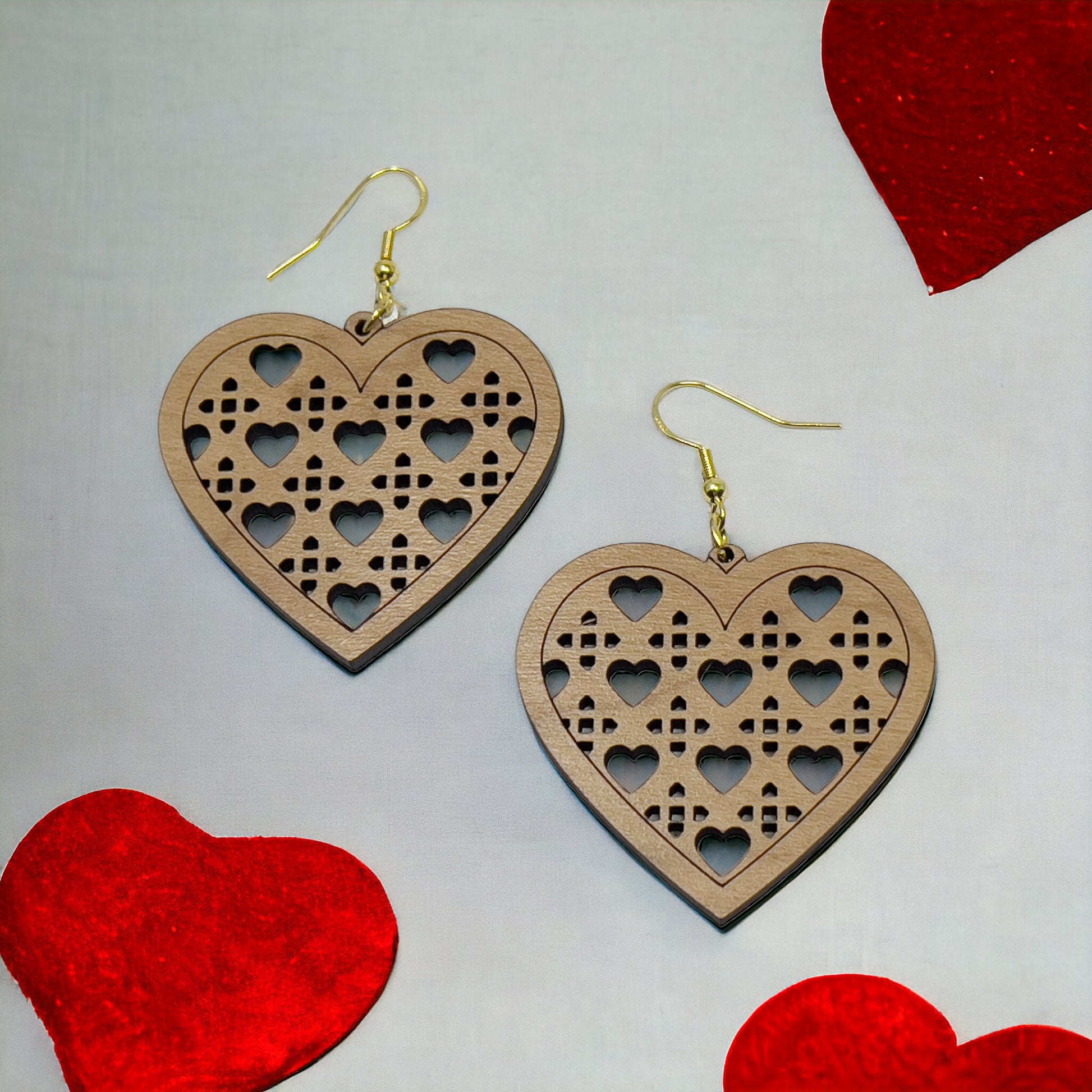 Geometric Heart Cutout Earrings – Bold Modern Wooden Love Jewelry