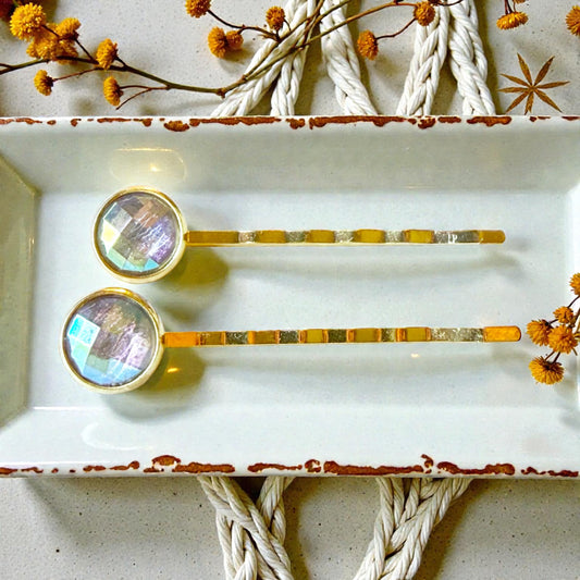 Iridescent Pastel Hair Pin Set – Gold Bobby Pins for Women