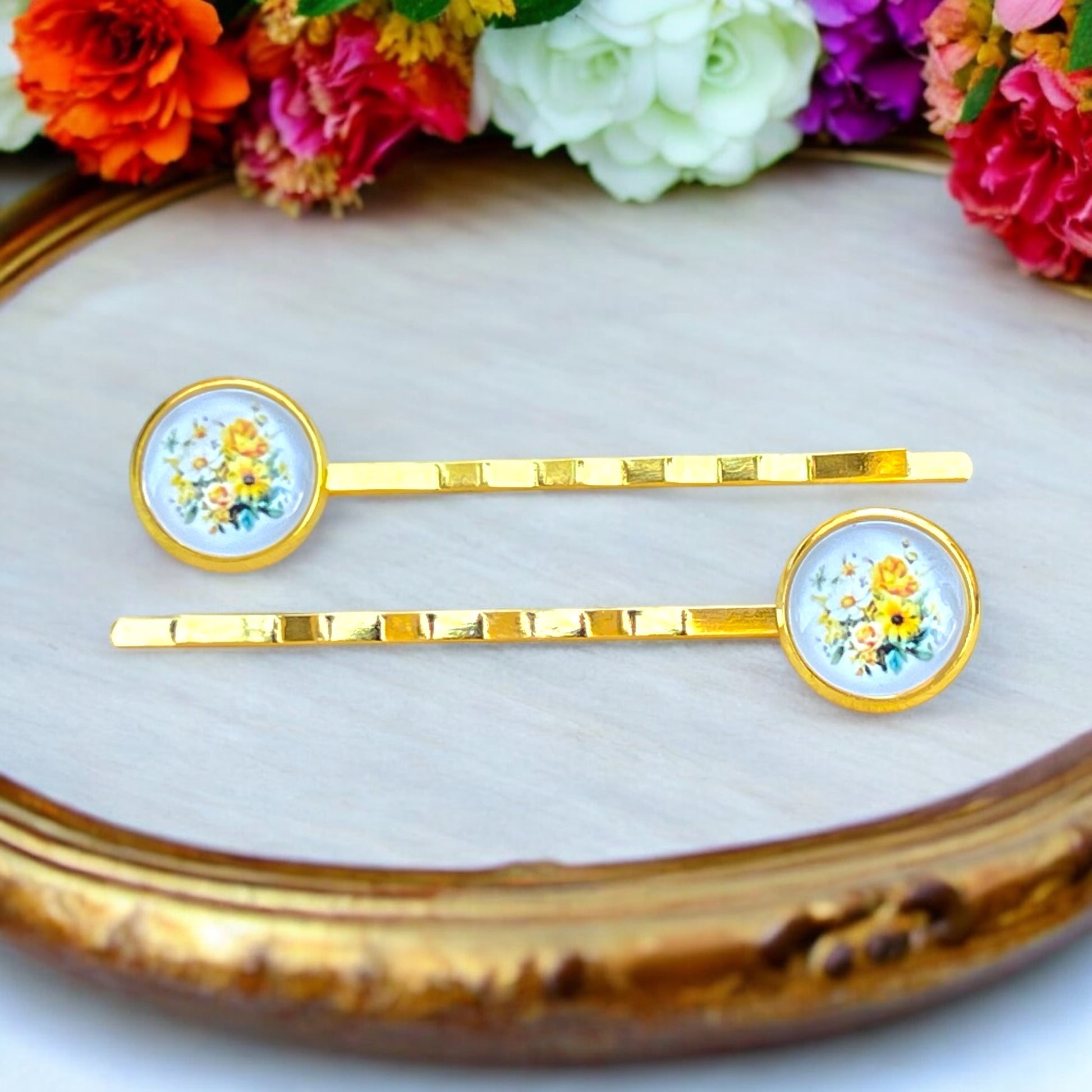 Vintage Floral Hair Pins – Set of 2 Gold Cottagecore Accessories