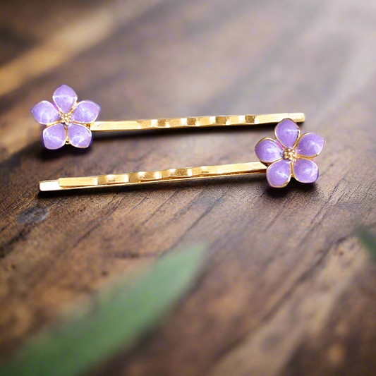 Purple Floral Hair Pin Set of 2 - Boho Flower Bobby Pins