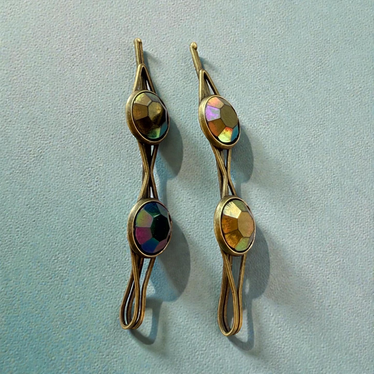 Rainbow Iridescent Bronze Hair Pins – Gem Bobby Pin Set for Women