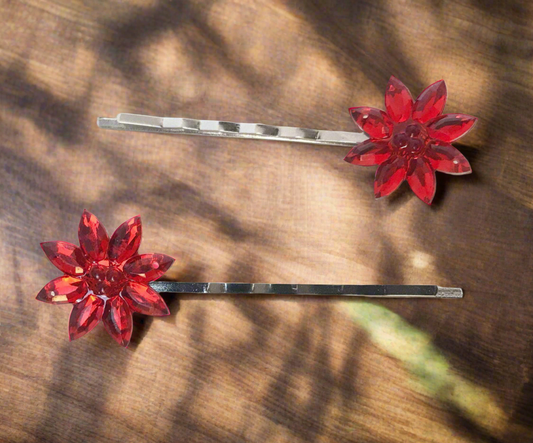 Red Flower Chrysanthemum Hair Pins - Christmas Hair Accessories