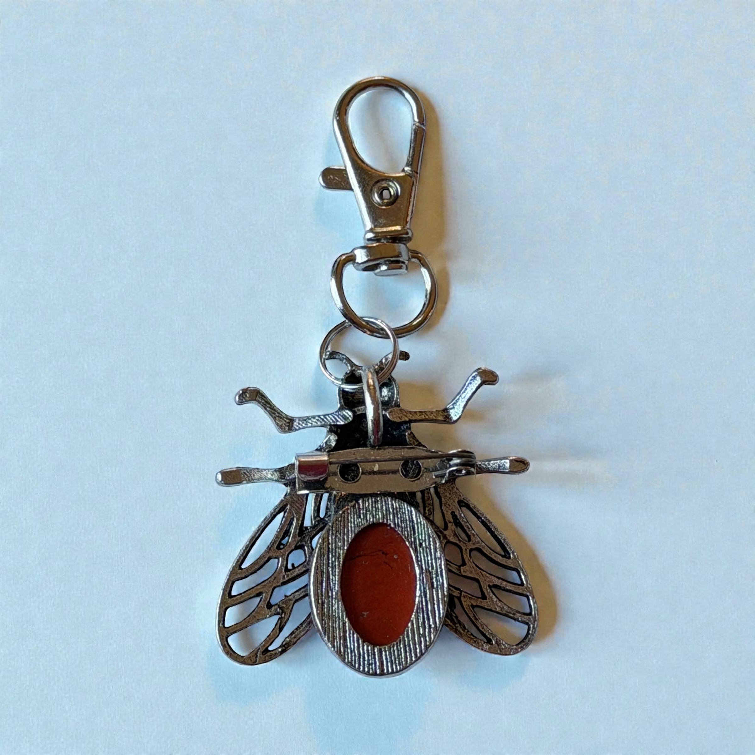 Red Jasper Bee Purse Charm – Silver Boho Bag Keychain Gift for Her