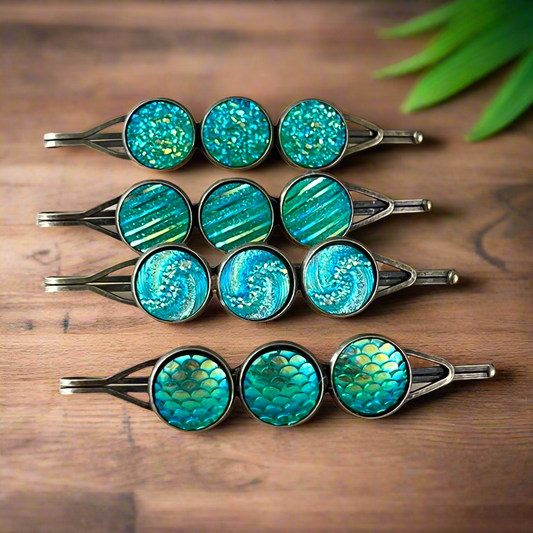 Alfileres de pelo Druzy verdes, alfiler de pelo de mujer, clip de pelo de mujer, barrette de pelo verde, alfileres Bobby de mujer