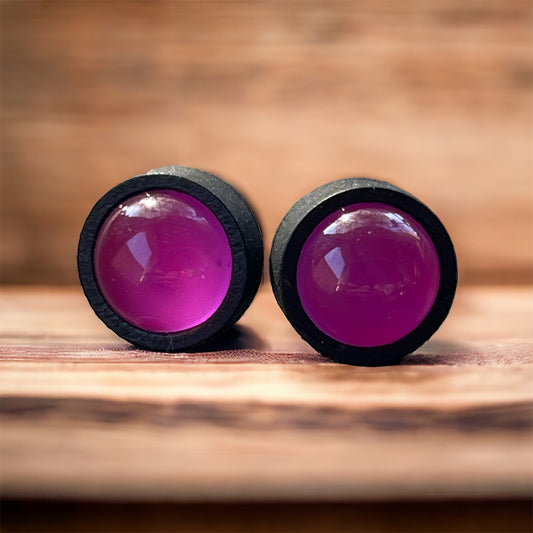 Purple Acrylic & Black Wood Unisex Stud Earrings: Versatile Statement Pieces for Any Occasion