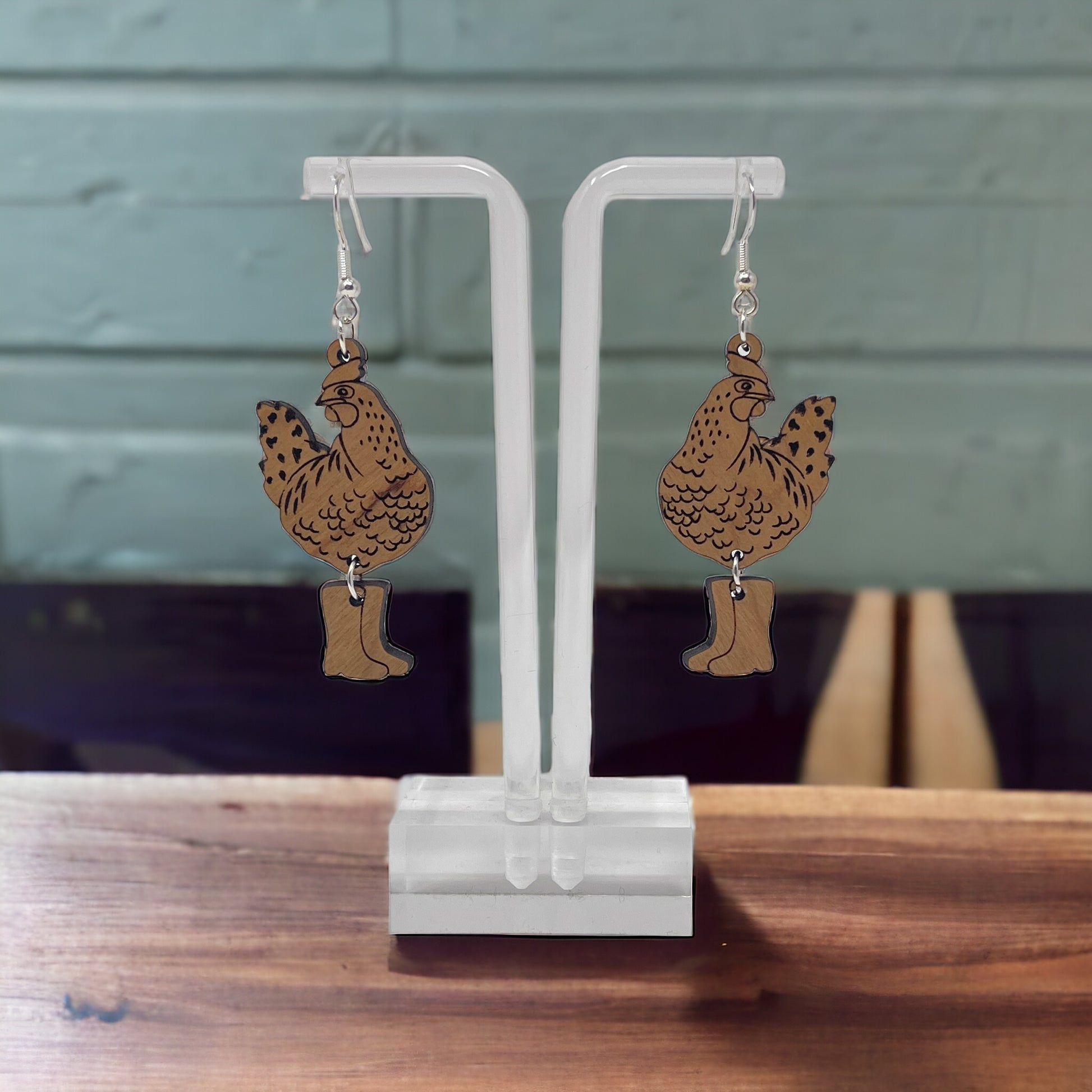 Chicken in Boots Earrings – Quirky Farmhouse Boho Jewelry