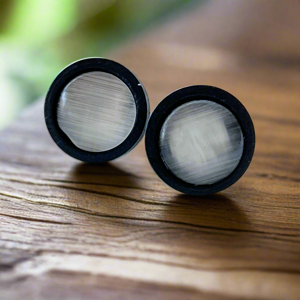 Gray Resin Black Wood Stud Earrings - Stylish Accessories