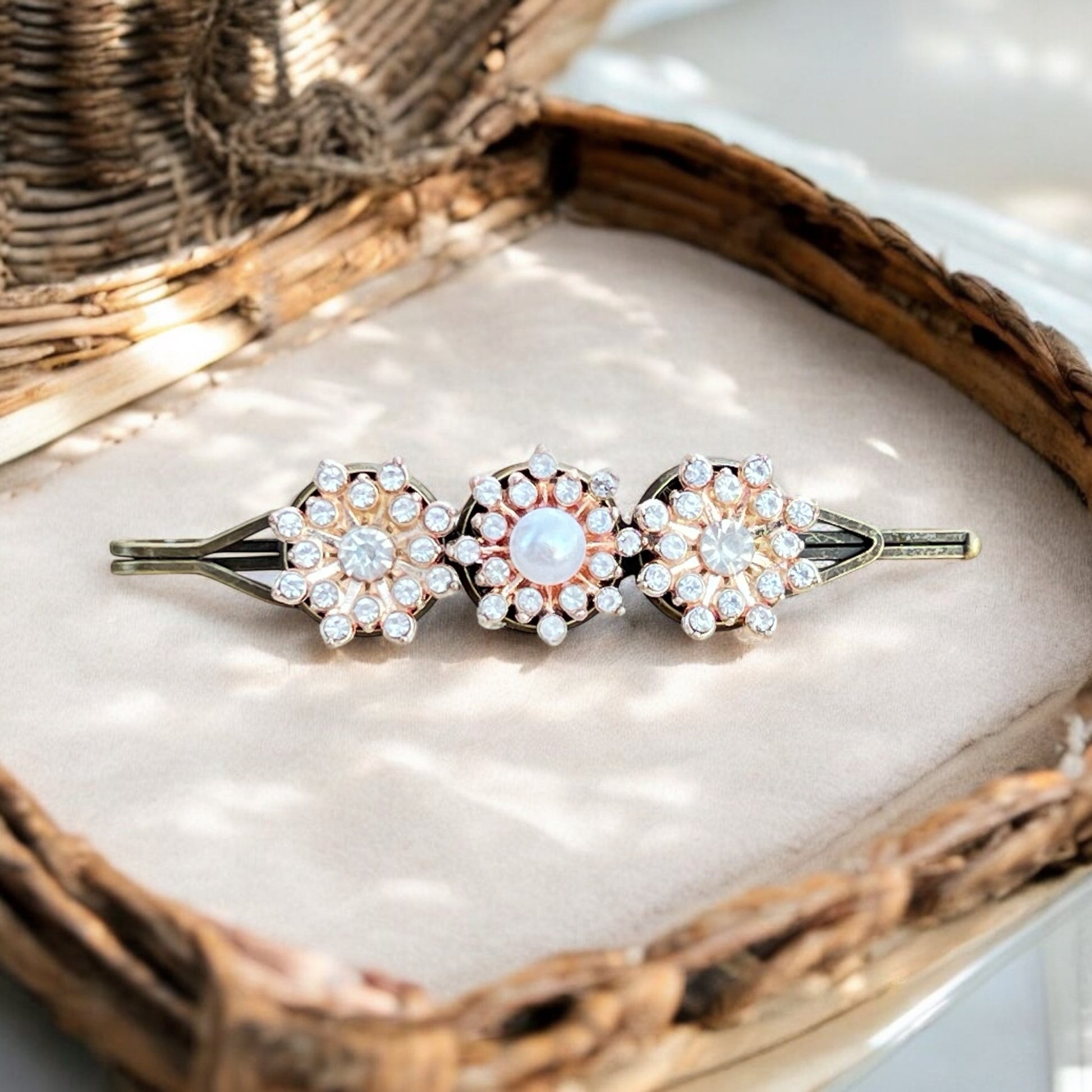 Vintage Pearl Hair Barrette – Handmade Rose Gold Bridal Clip