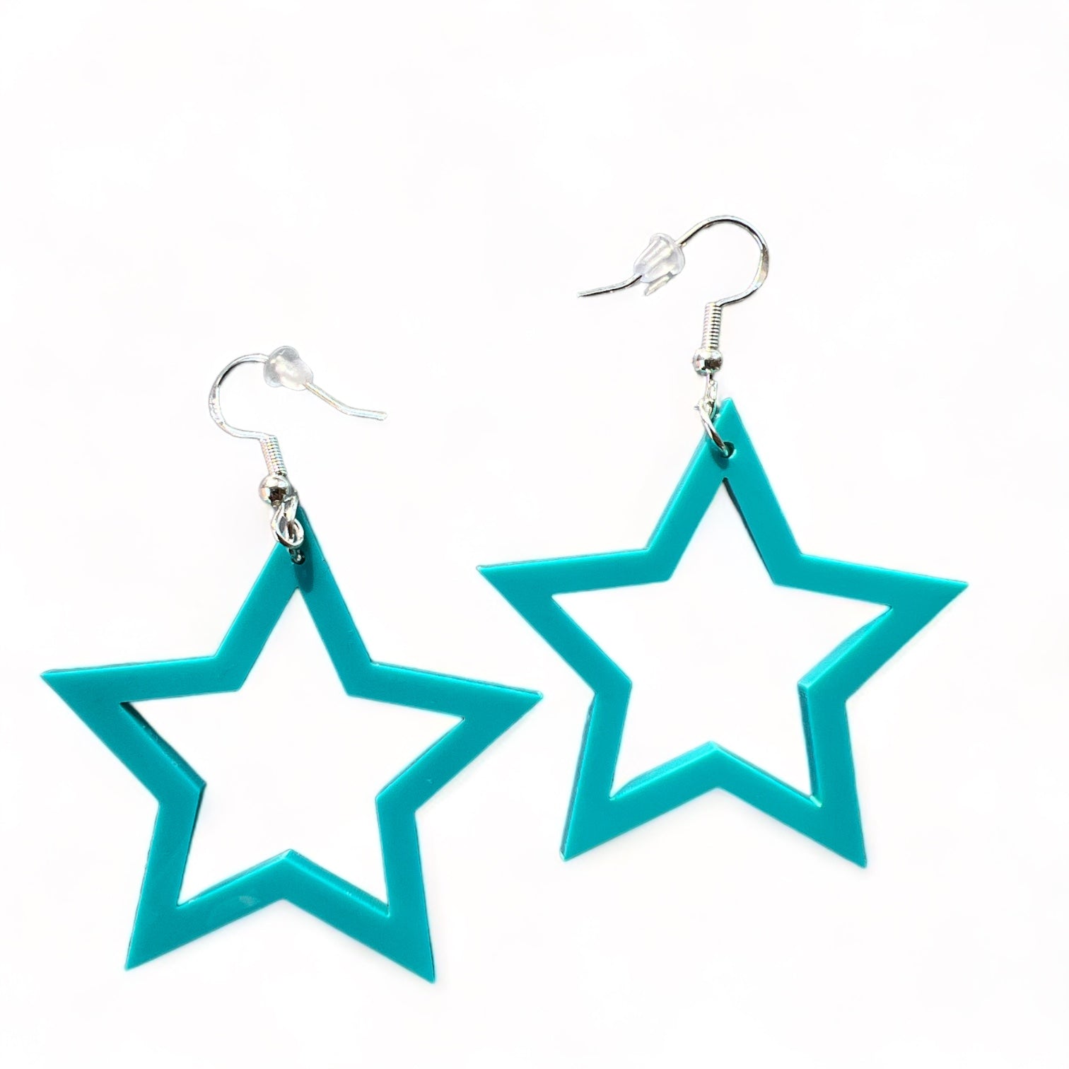 Blue Star Acrylic Dangle Earrings - Country Boho Statement Jewelry