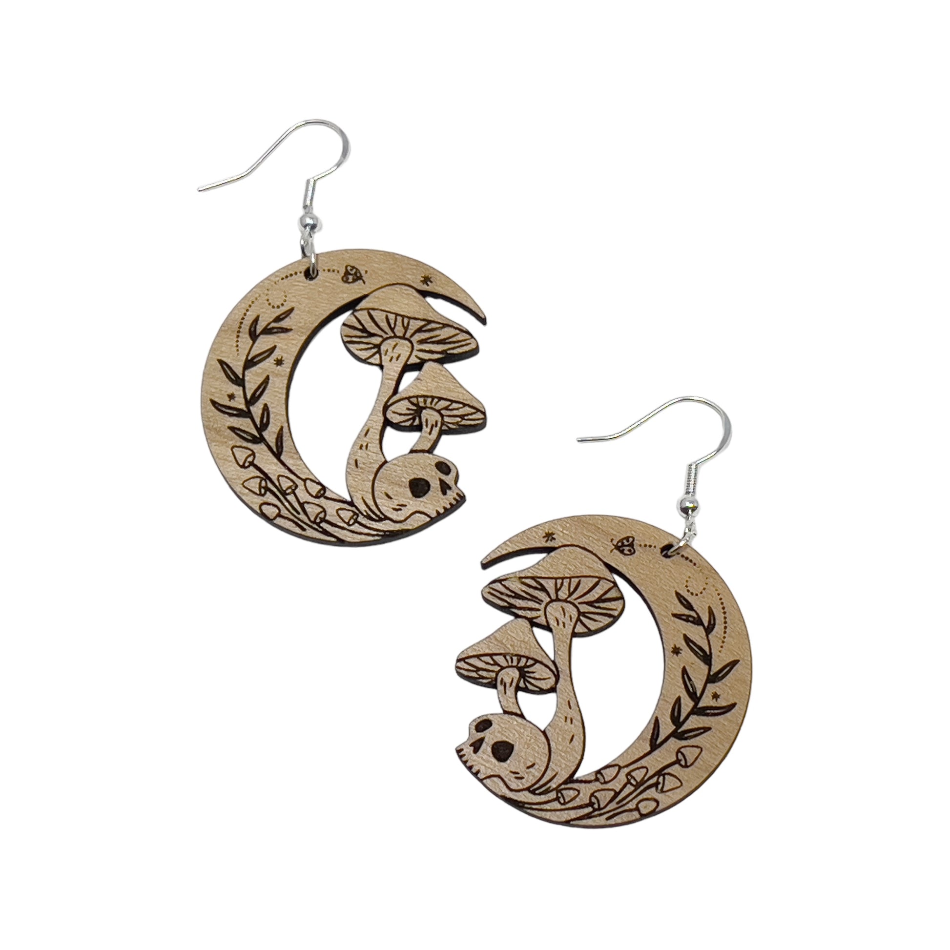 Mushroom Skull Moon Earrings – Woodland Whimsy Boho Statement Jewelry