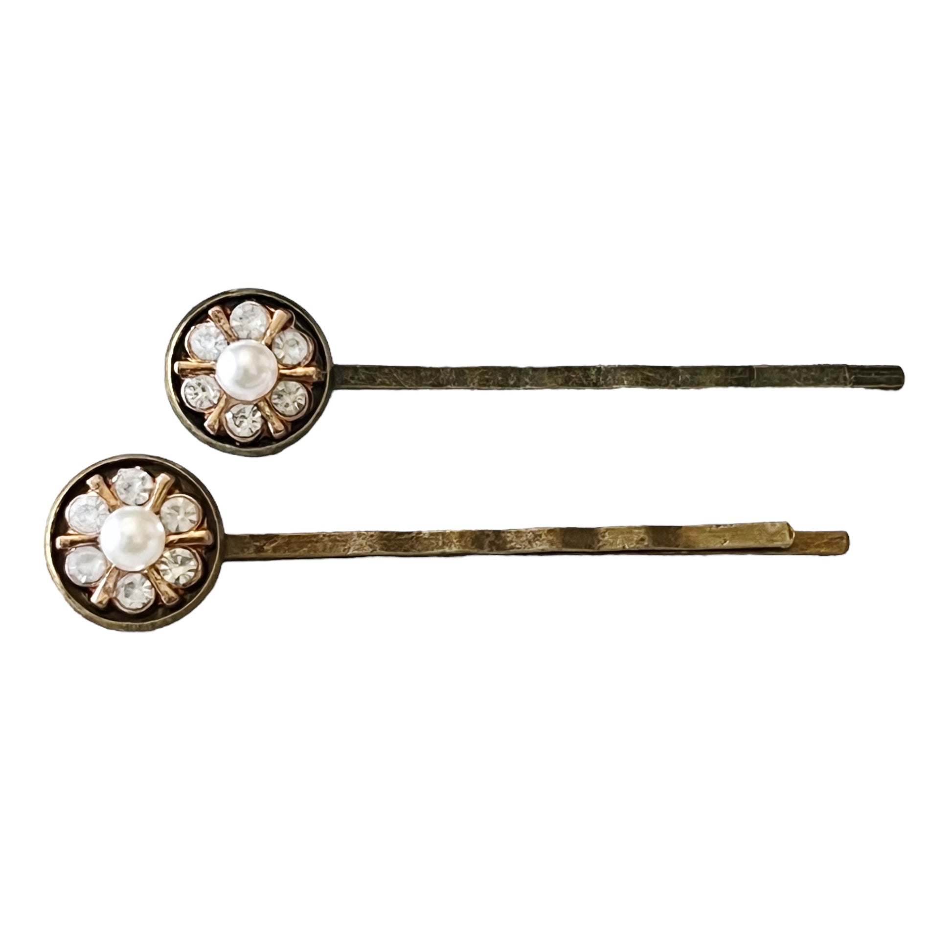 Pearl & Rhinestone Flower Hair Pins – Vintage-Inspired Gold Hair Clips