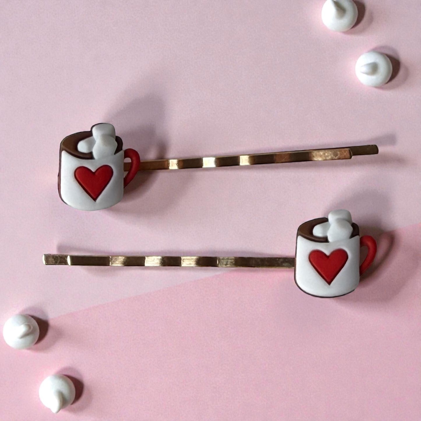 Hot Cocoa Heart Hair Pins – Cute Coffee Mug Bobby Pin Set for Women