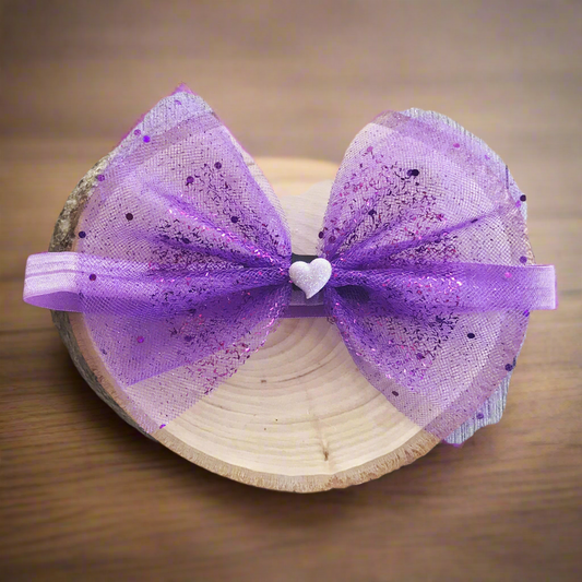 Purple Polka Dot Lavender Heart Headband Hair Bow