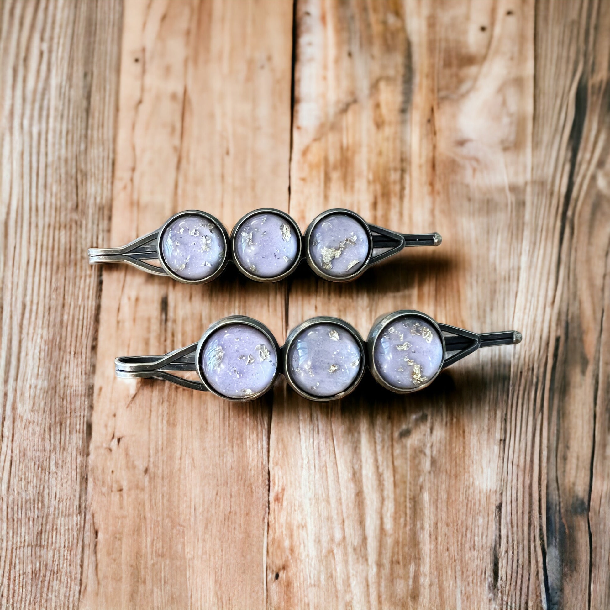 Lilac & Gold Foil Resin Hair Pins – Shimmering Celestial Set of 2