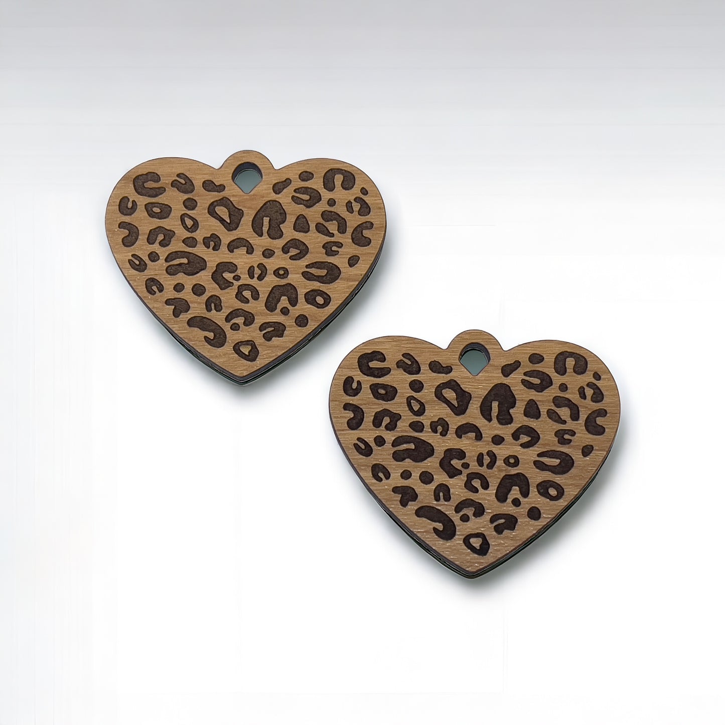 Animal Print Heart Wood Earring Blanks - Laser Cut Wholesale Findings for Bulk Earring Parts | Finished Cheetah Dangle Earrings