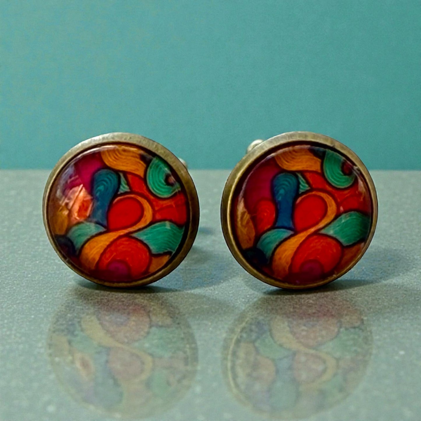 Colorful Abstract Stud Earrings – Boho Rainbow Dome Jewelry for Her