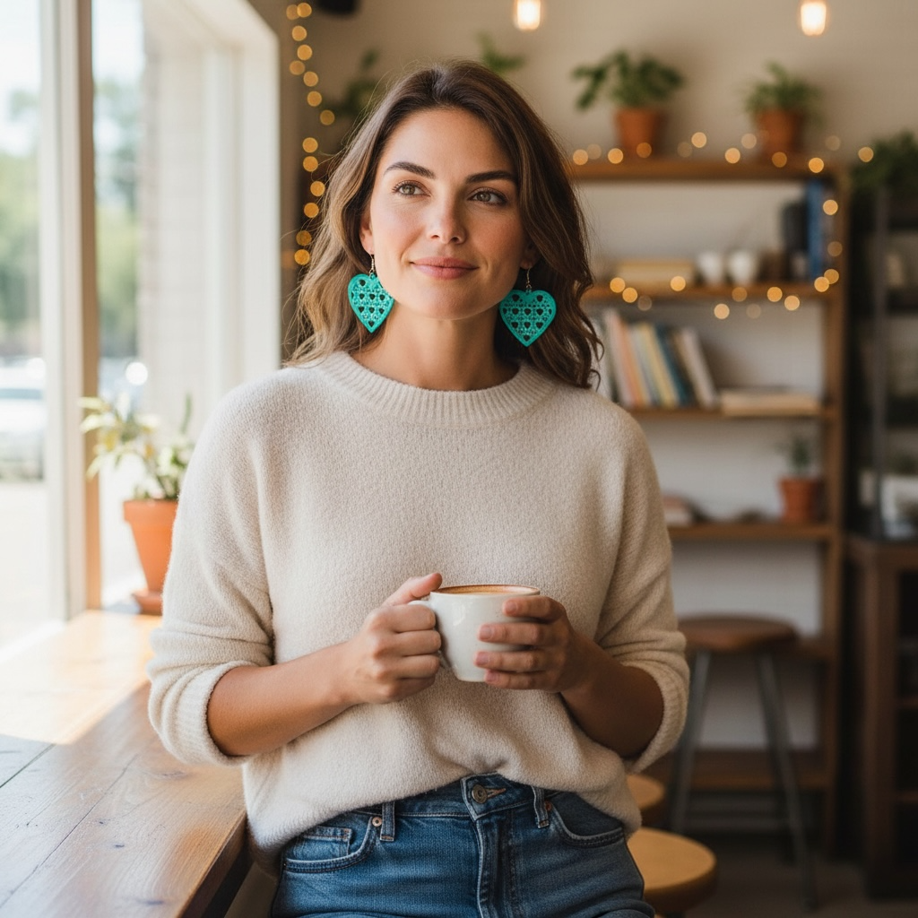 Turquoise Cutout Heart Earrings – Lightweight Boho Dangle Jewelry