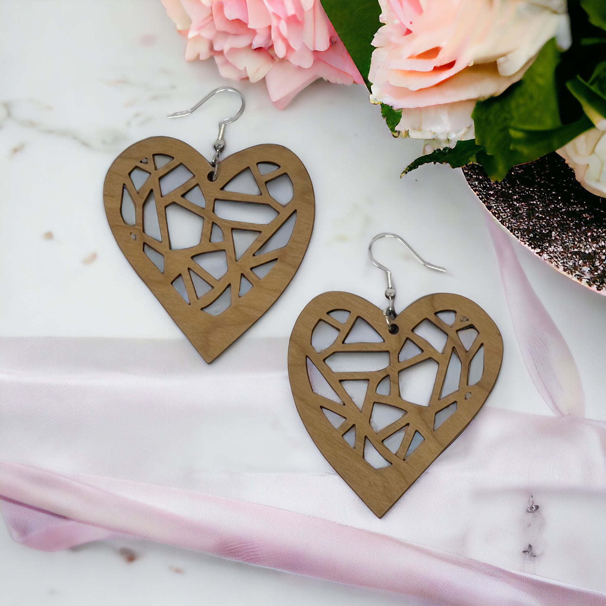 Geometric Heart Cutout Earrings – Bold Modern Wooden Love Jewelry