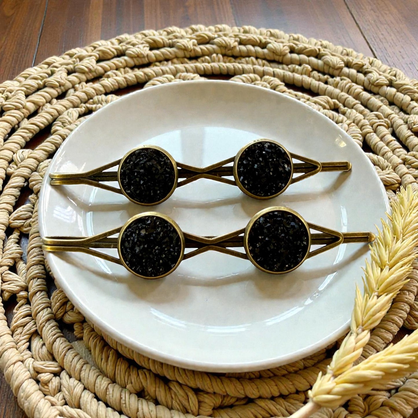 Black Druzy Hair Pins – Sparkly Bronze Bobby Pin Set for Women