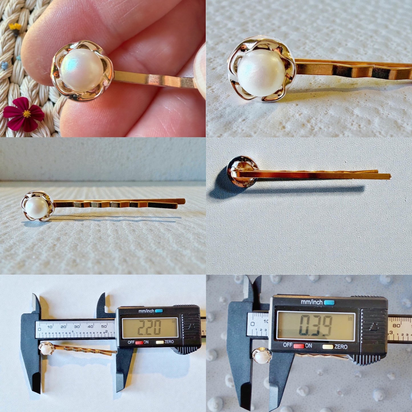 Pasador de pelo rosa de oro, clip de pelo de perla, pasador floral Bobby, pasador de pelo de flor, pasador de pelo vintage, barrette de oro antiguo, clip de pelo de mujer, mariposa