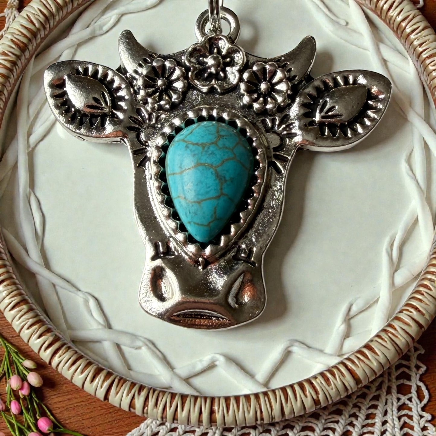 Turquoise Cow Head Purse Charm – Boho Western Keychain