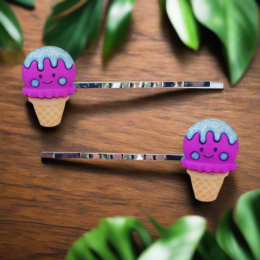 Ice Cream Hair Pins - Cute Set of 2 Bobby Pins for Summer Styles