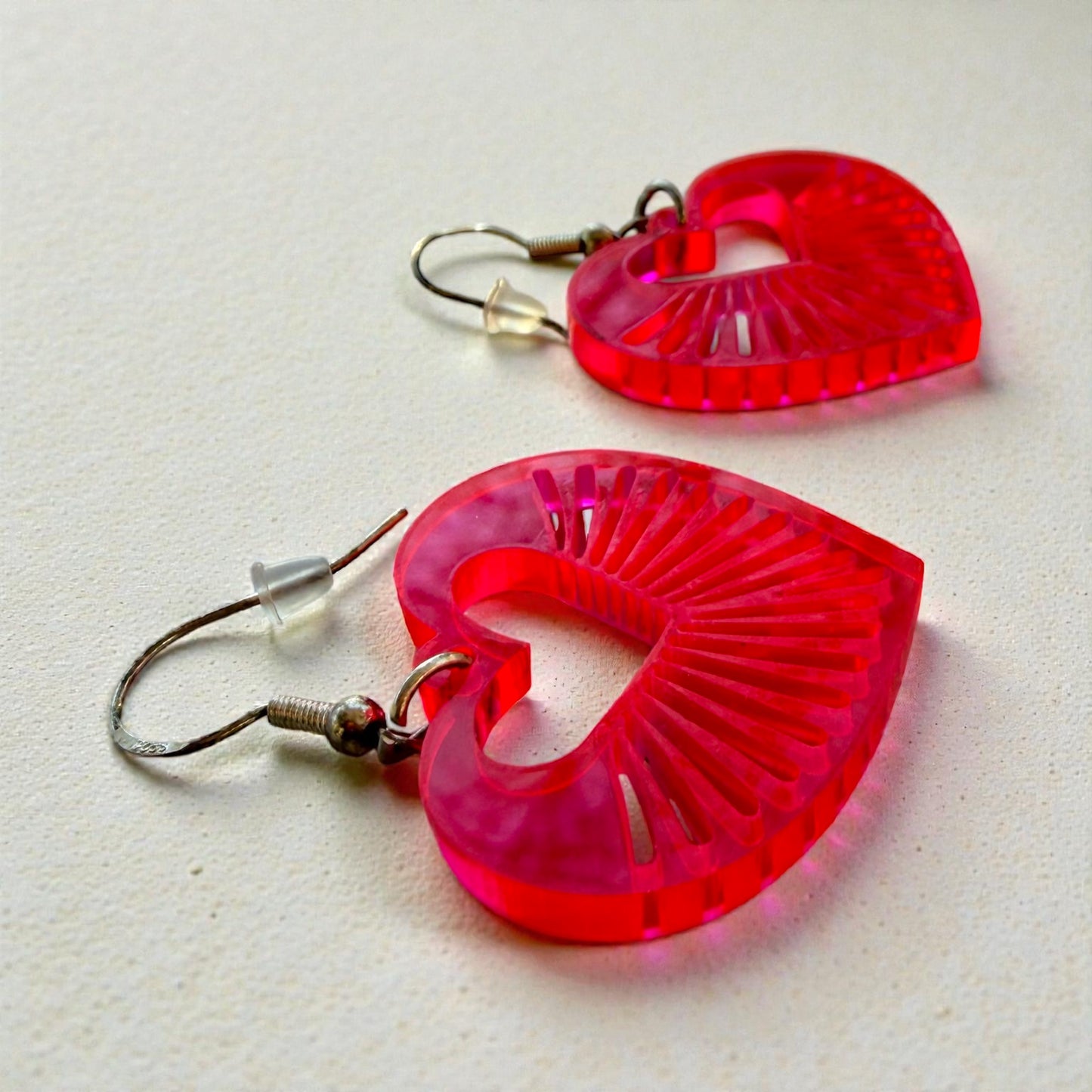 Hot Pink Radiant Heart Acrylic Dangle Earrings
