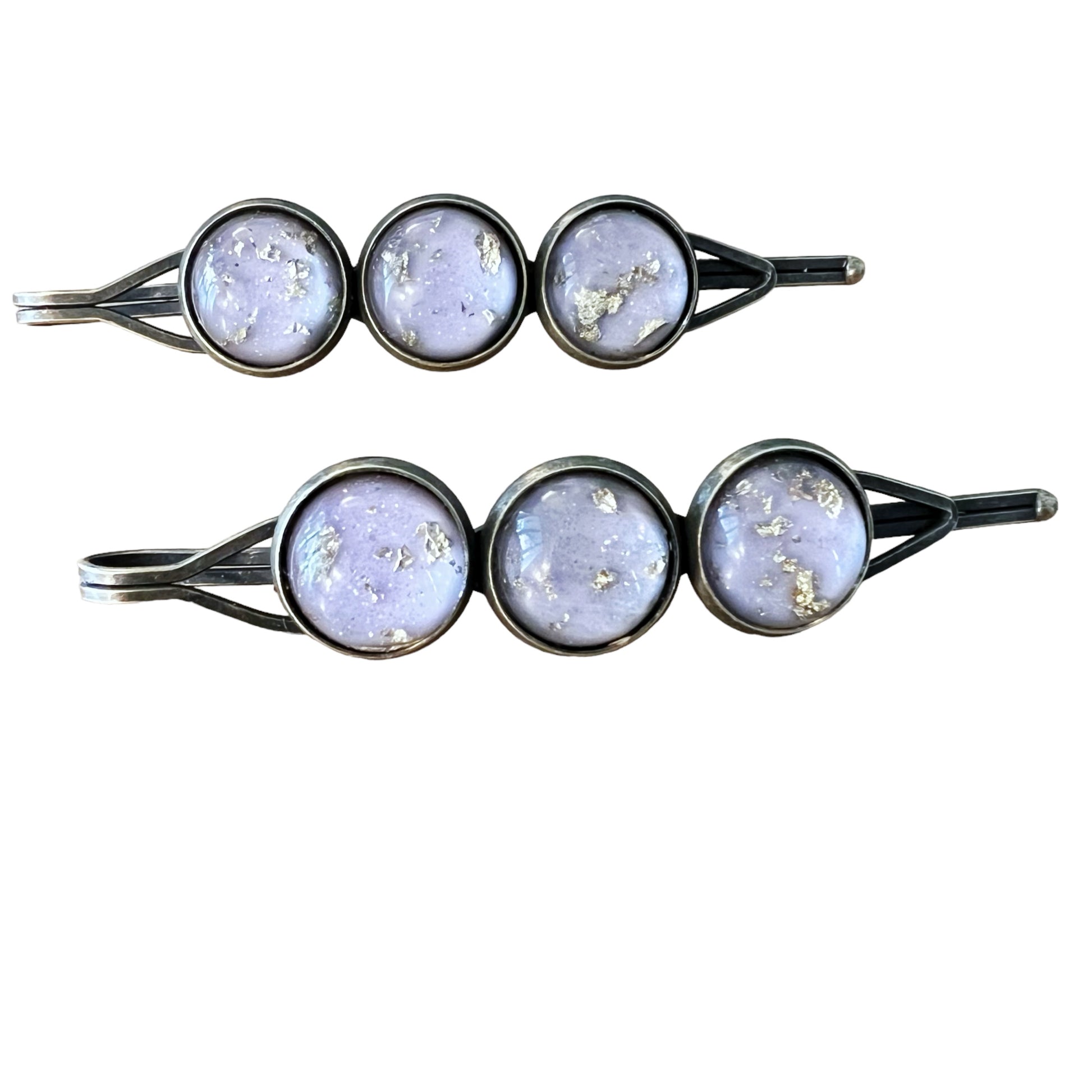 Lilac & Gold Foil Resin Hair Pins – Shimmering Celestial Set of 2
