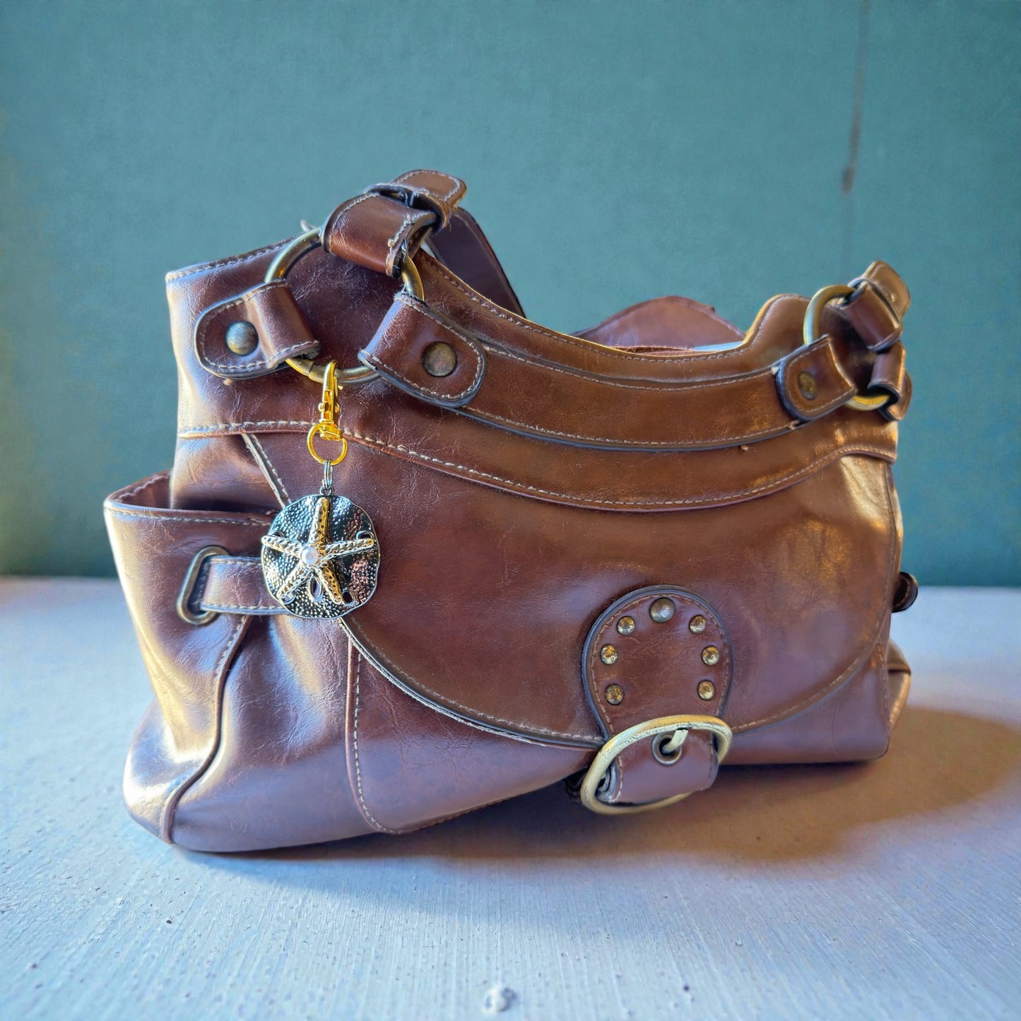 Sand Dollar Starfish Purse Charm – Coastal Boho Bag Accessory