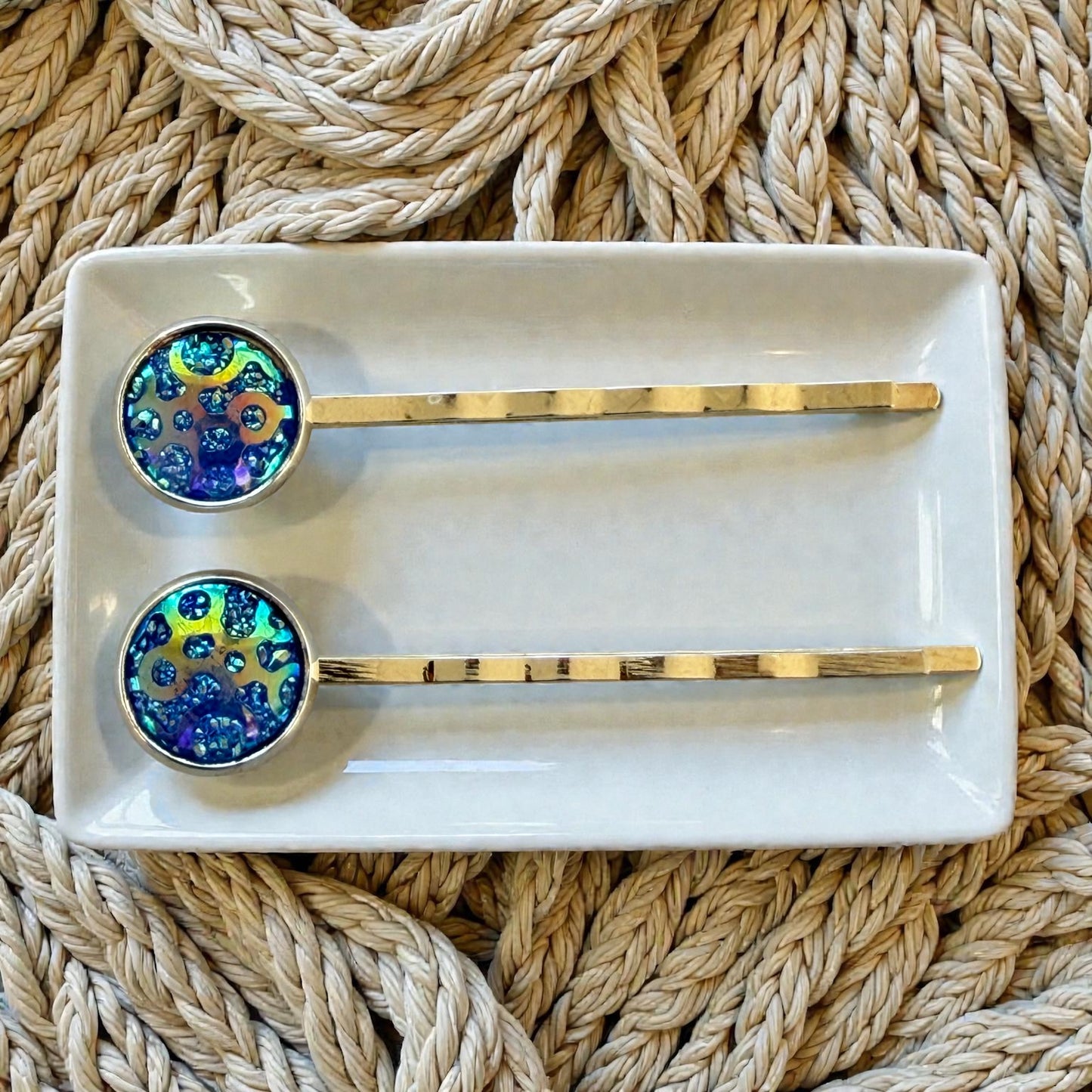 Iridescent Blue Galaxy Hair Pins – Silver Bobby Pins Set for Women