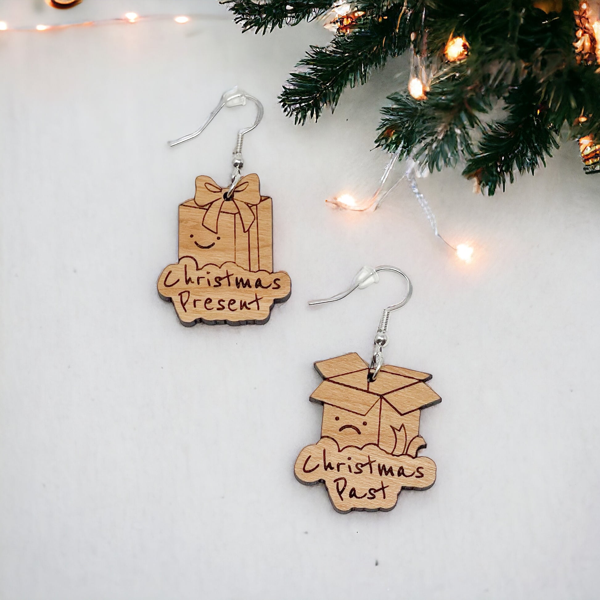 Christmas Present & Past Earrings – Funny Holiday Gift Box Jewelry