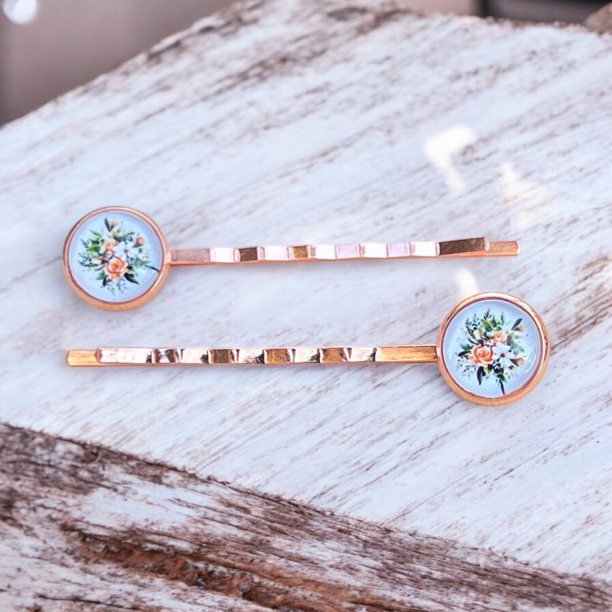Rose Gold Floral Hair Pins – Set of 2 Vintage Cottagecore Accessories