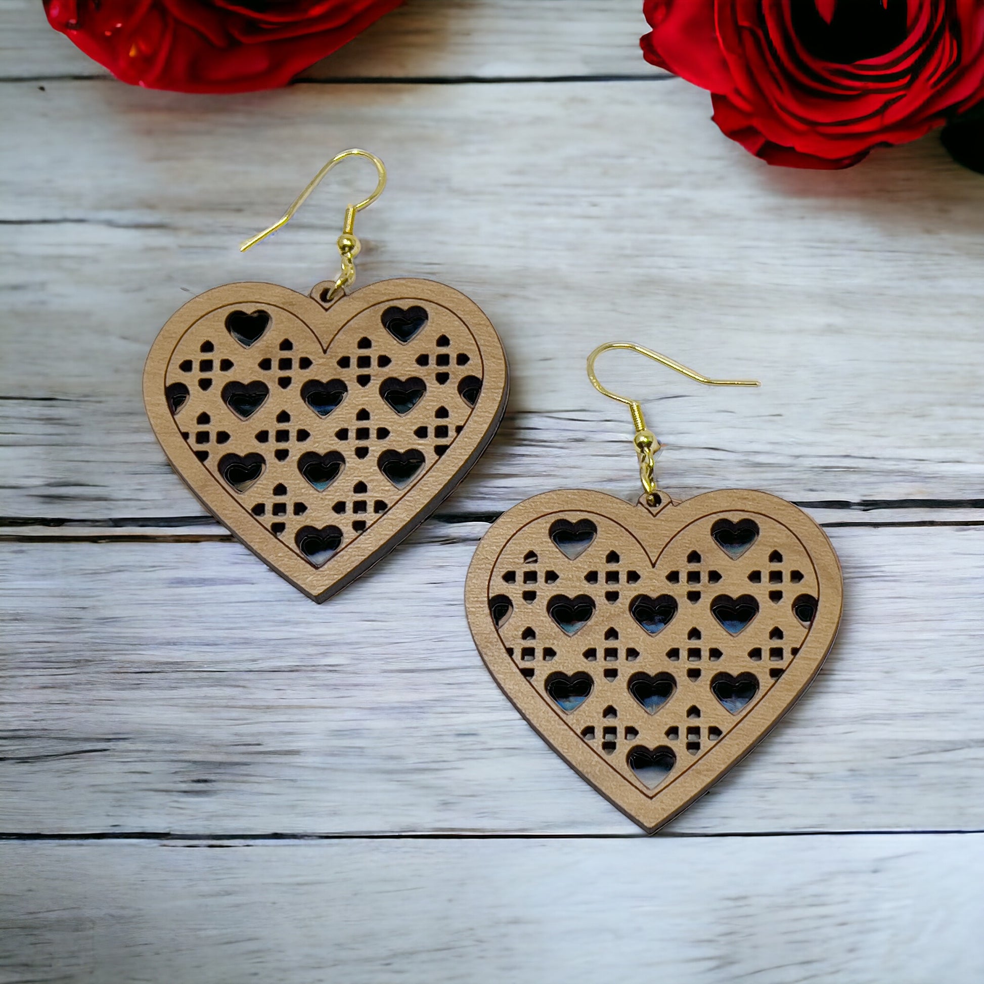 Geometric Heart Cutout Earrings – Bold Modern Wooden Love Jewelry