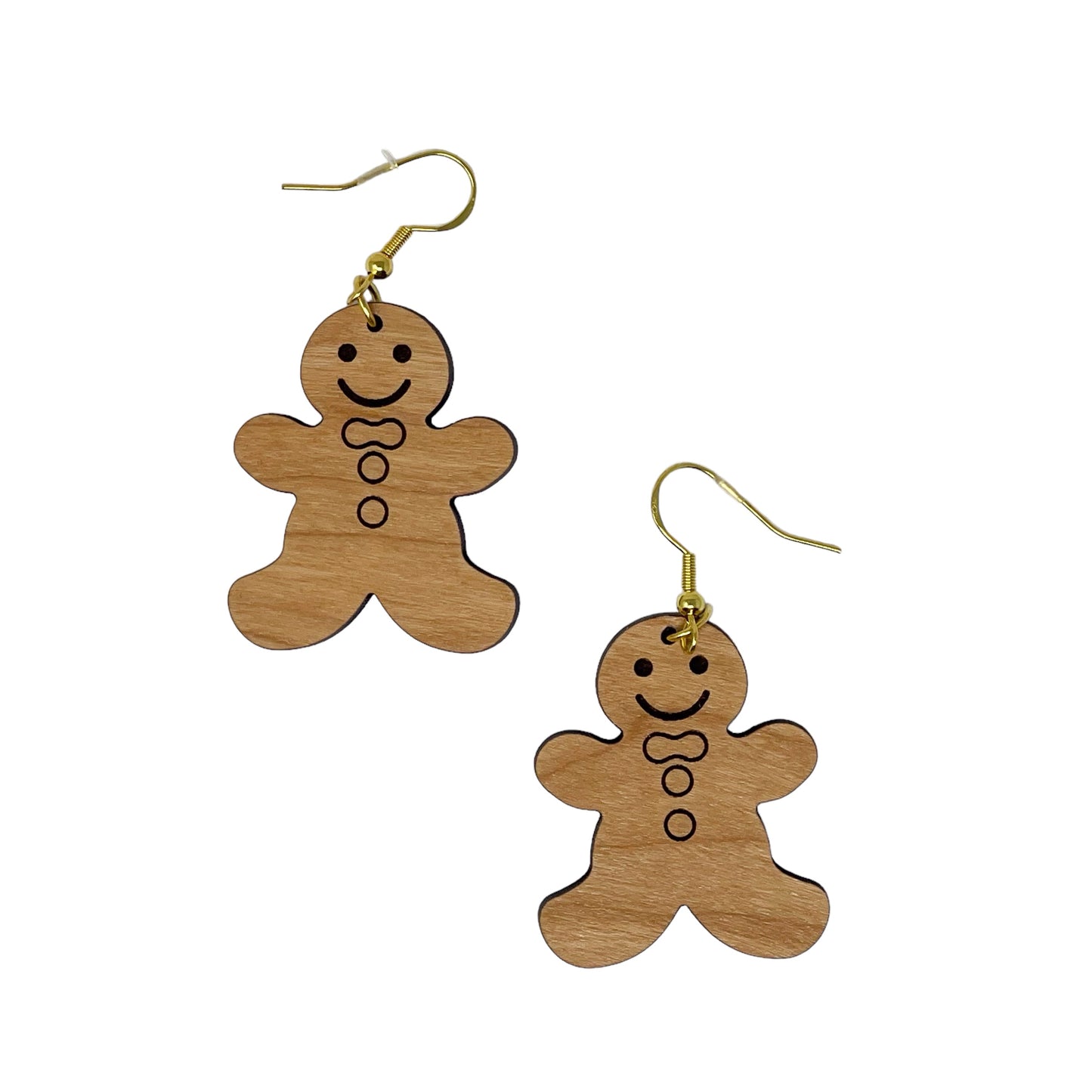 Gingerbread Man Wood Earrings – Cute Holiday Christmas Cookie Jewelry