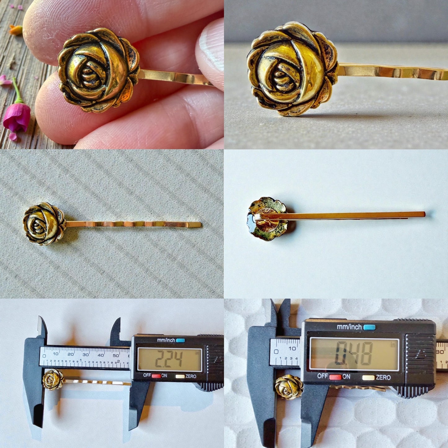 Pasador de pelo rosa de oro, clip de pelo de perla, pasador floral Bobby, pasador de pelo de flor, pasador de pelo vintage, barrette de oro antiguo, clip de pelo de mujer, mariposa