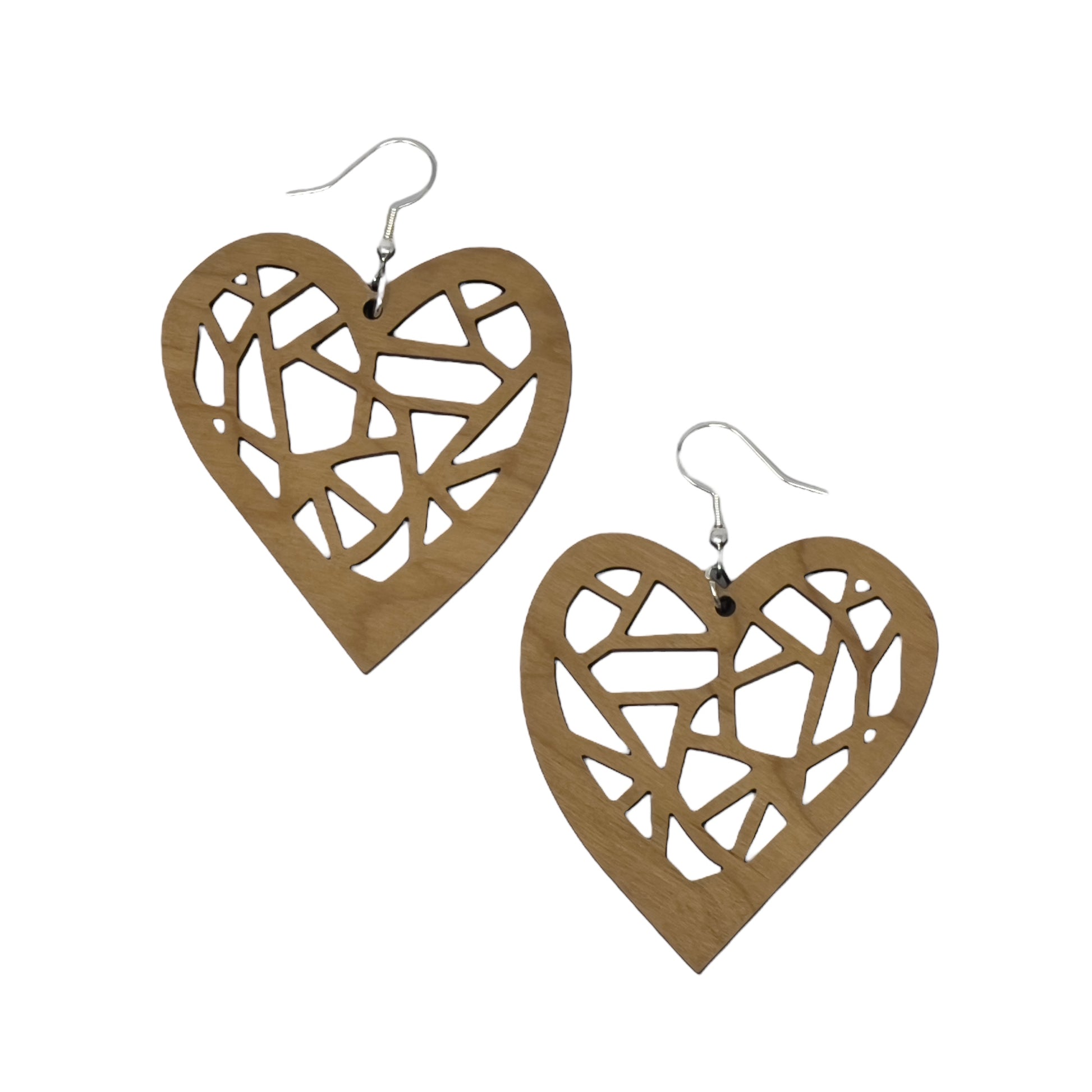 Geometric Heart Cutout Earrings – Bold Modern Wooden Love Jewelry