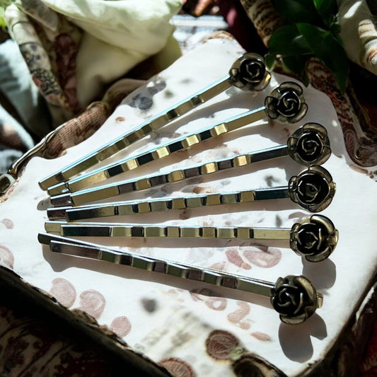 Antiqued Silver Metal Flower Hair Pins