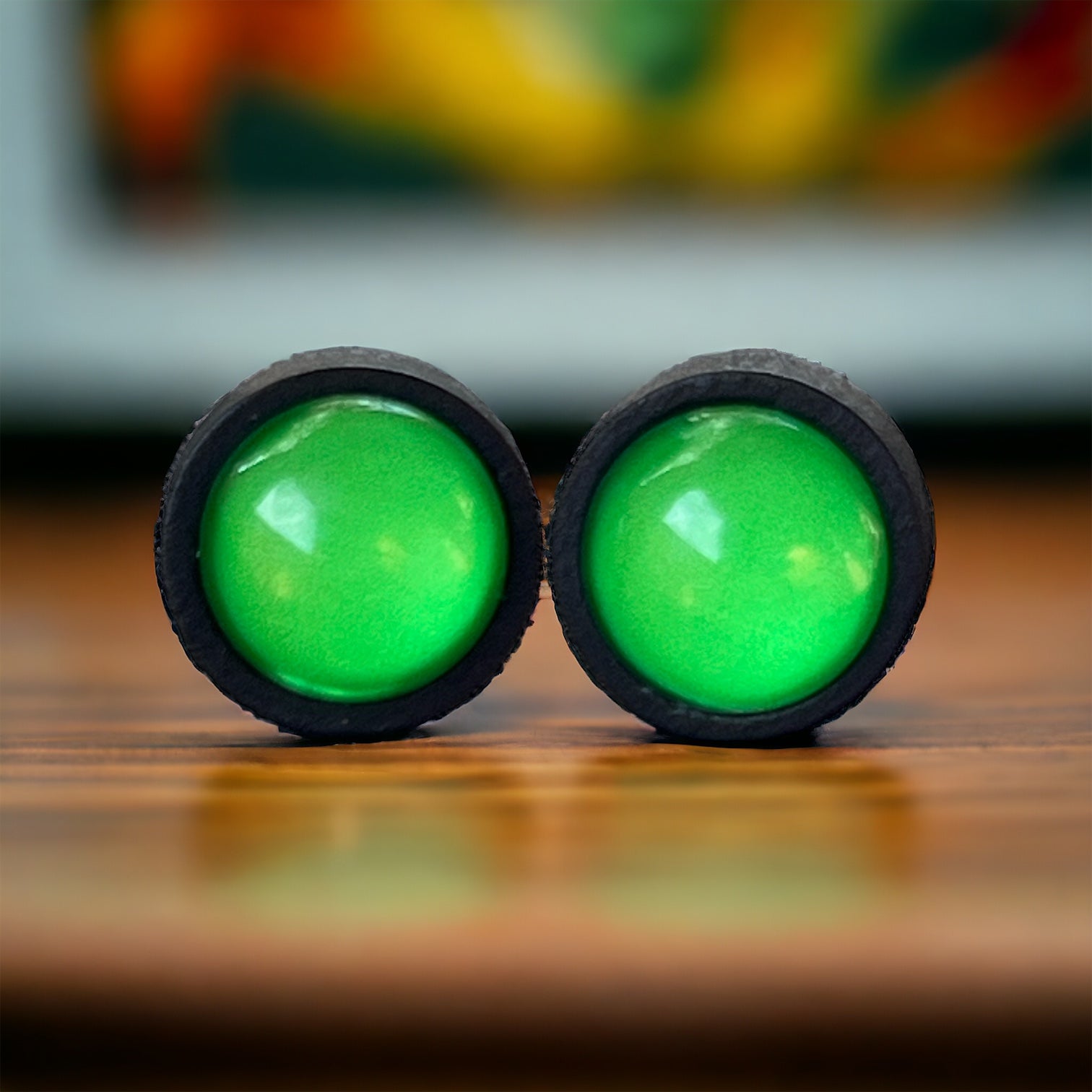 Neon Green Dome Stud Earrings – Bold Black Statement Jewelry