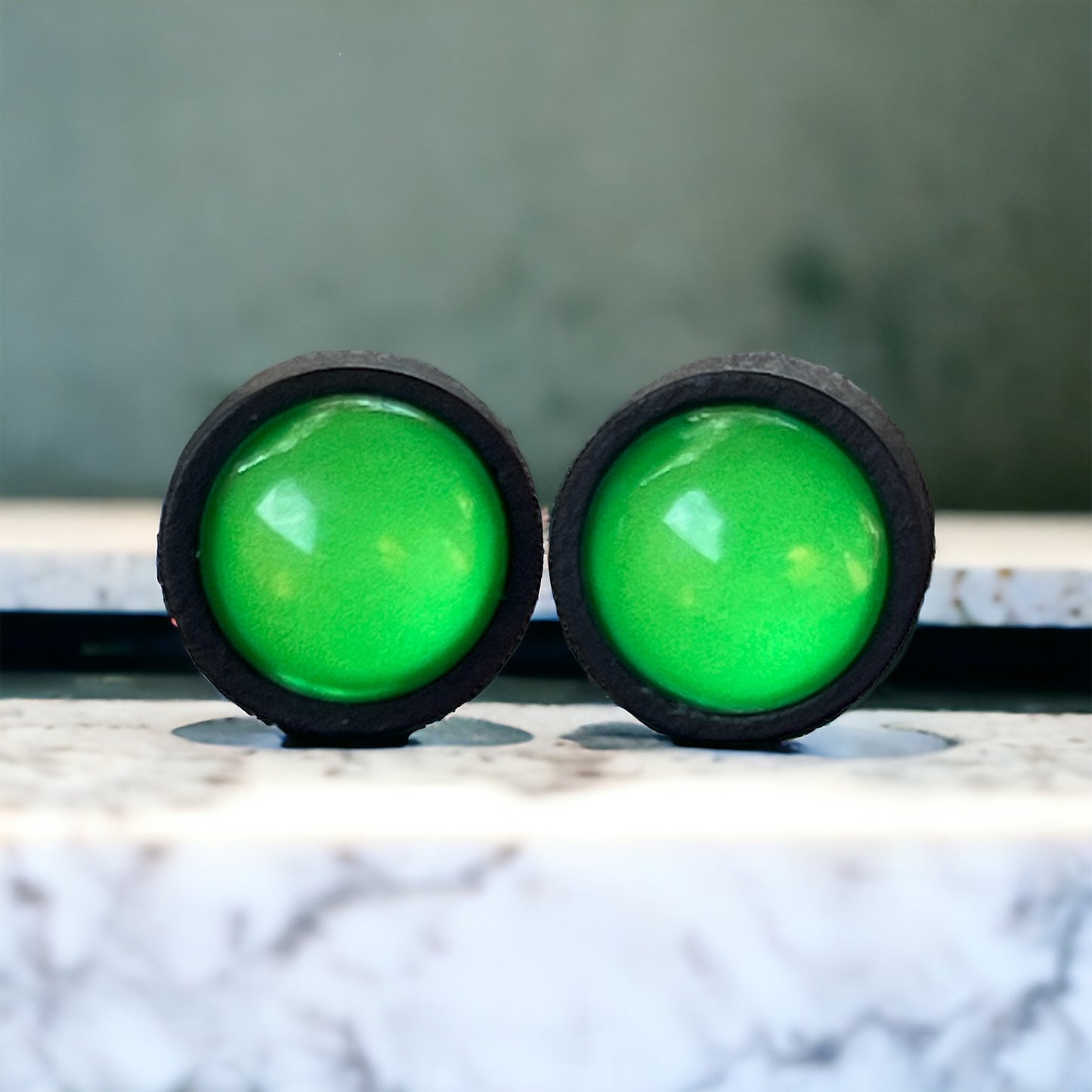 Neon Green Dome Stud Earrings – Bold Black Statement Jewelry