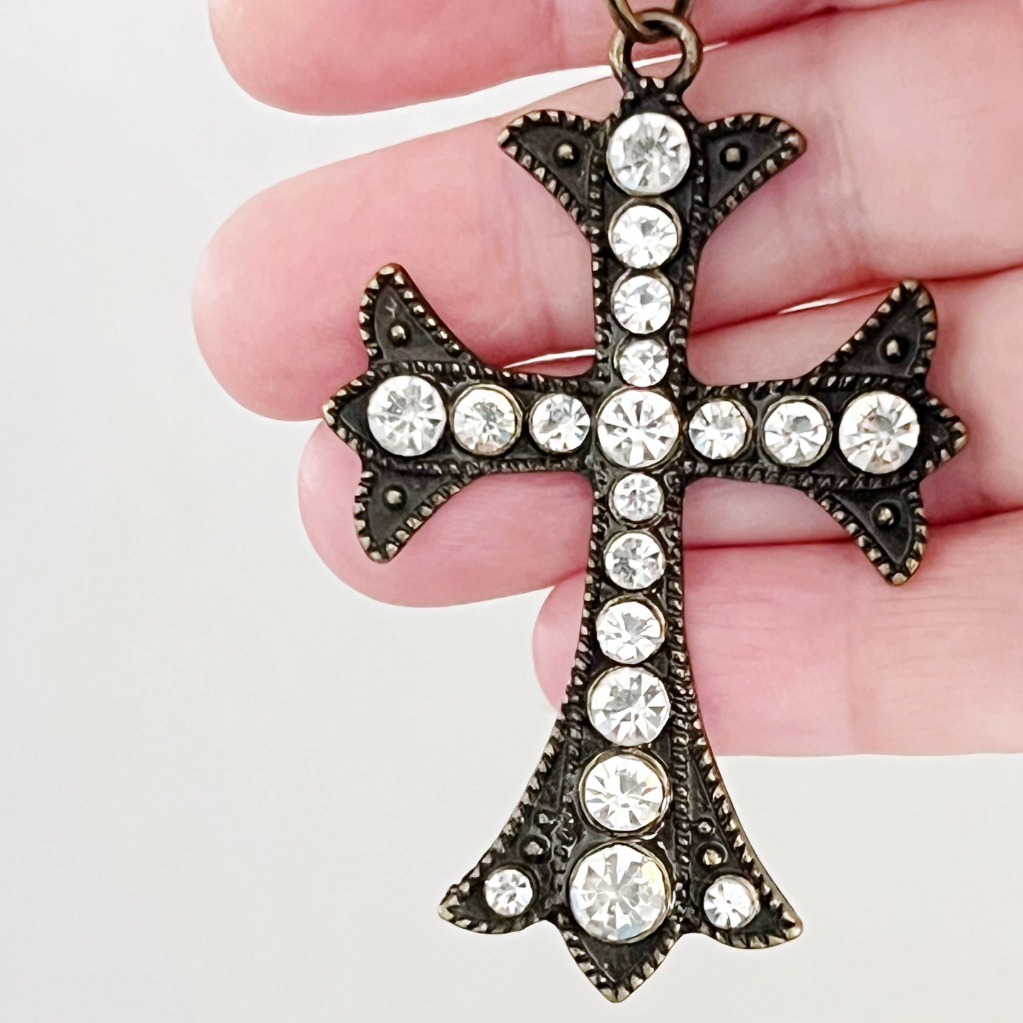 Rhinestone Cross Purse Charm – Vintage Bronze Crystal Keychain