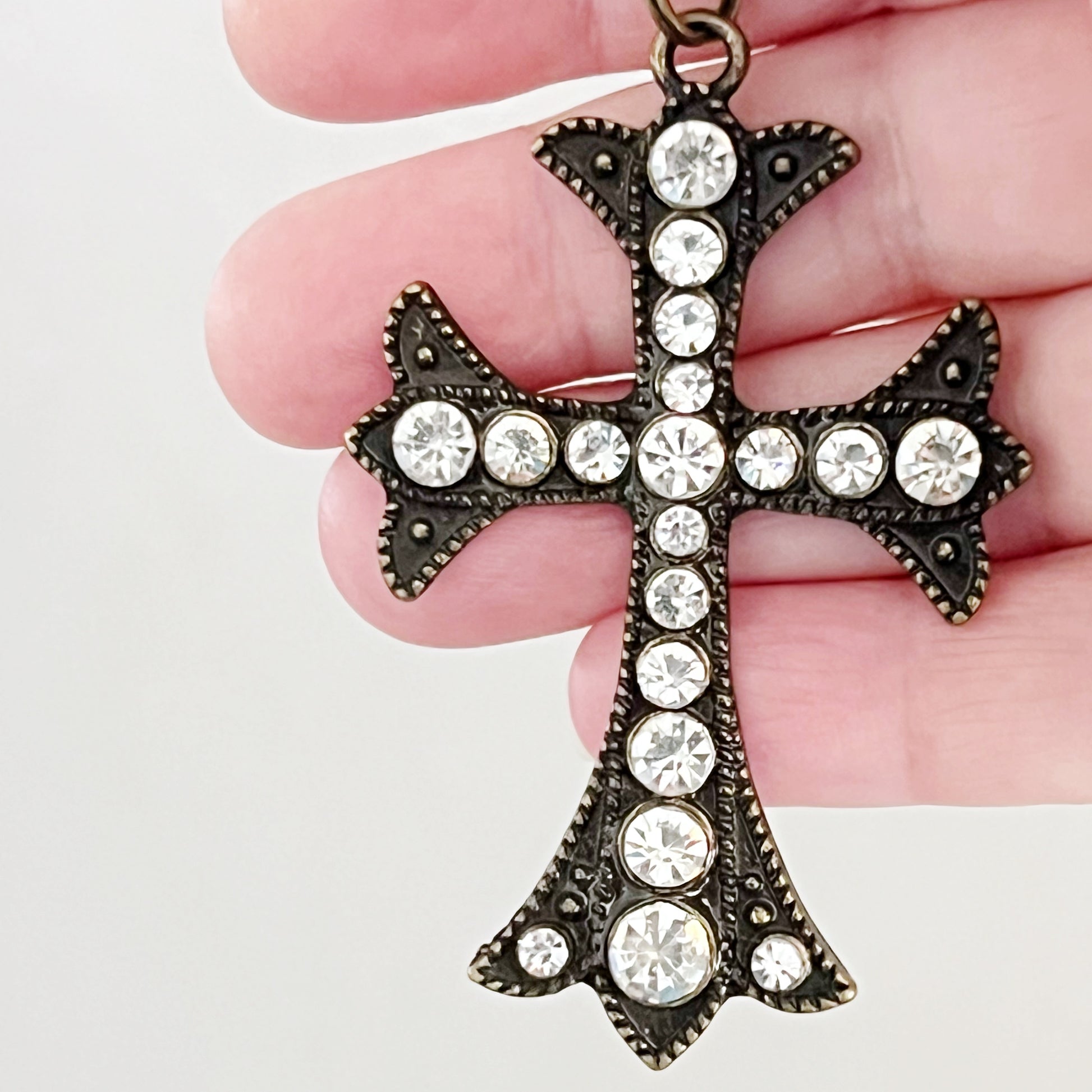 Rhinestone Cross Purse Charm – Vintage Bronze Crystal Keychain
