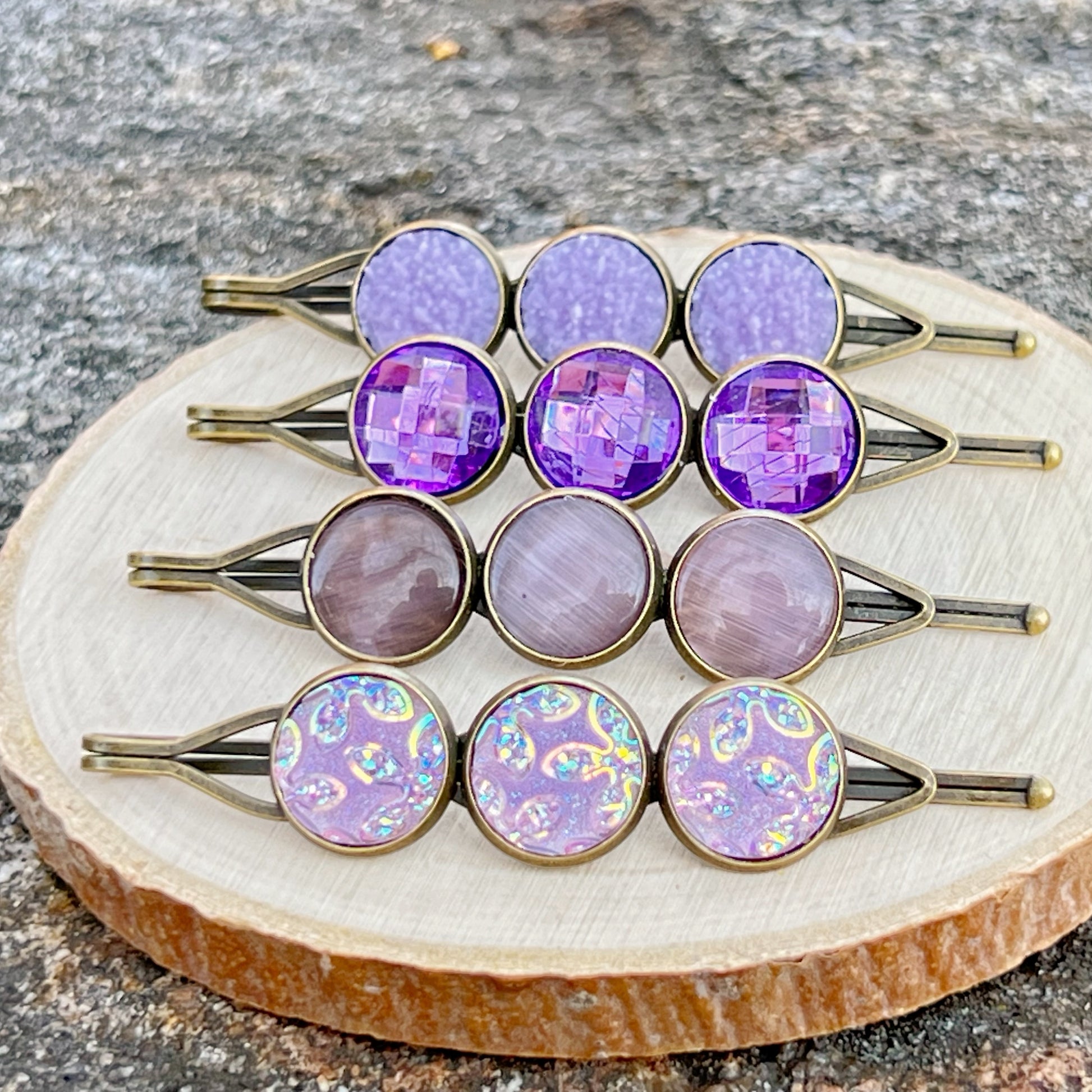 Purple Druzy Hair Pins – Set of 4 Sparkly Boho Accessories