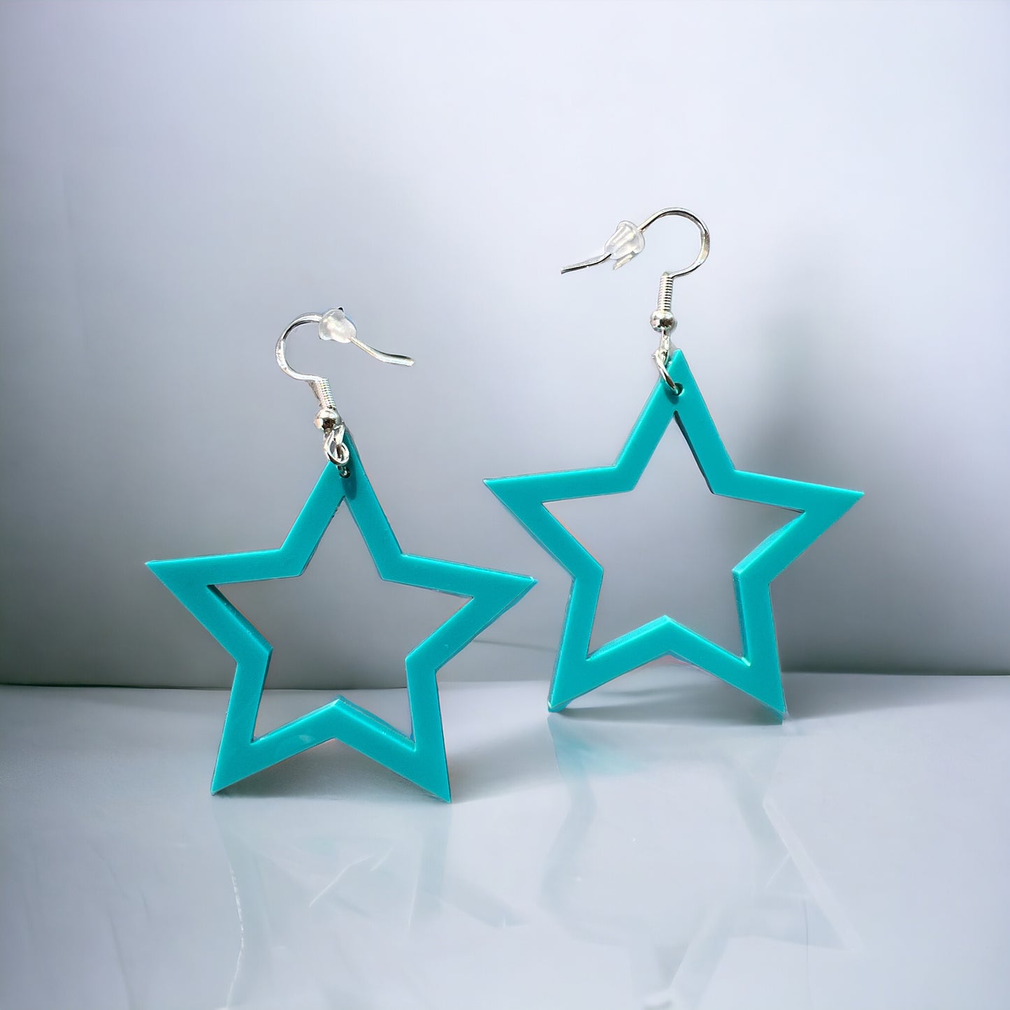 Blue Star Acrylic Dangle Earrings - Country Boho Statement Jewelry
