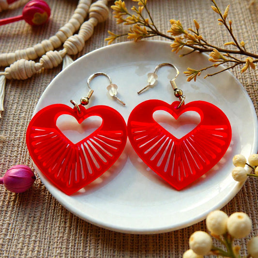 Hot Pink Radiant Heart Acrylic Dangle Earrings