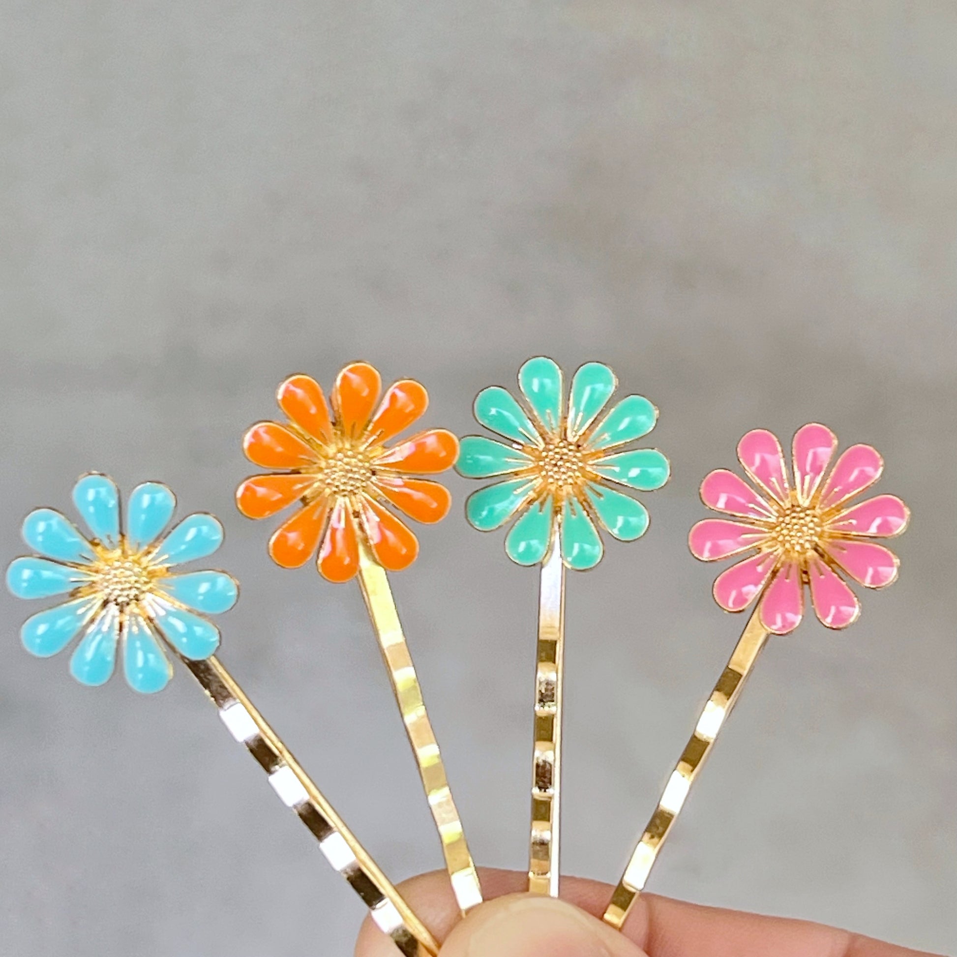 Colorful Daisy Hair Pins – Gold Bobby Pin Set with Enamel Flower Accents